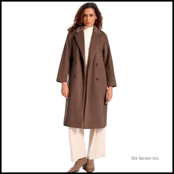 Winter Wool Blend Coat Double Breasted Notch Lapel Long Trench Peacoat - Picture 5 of 6